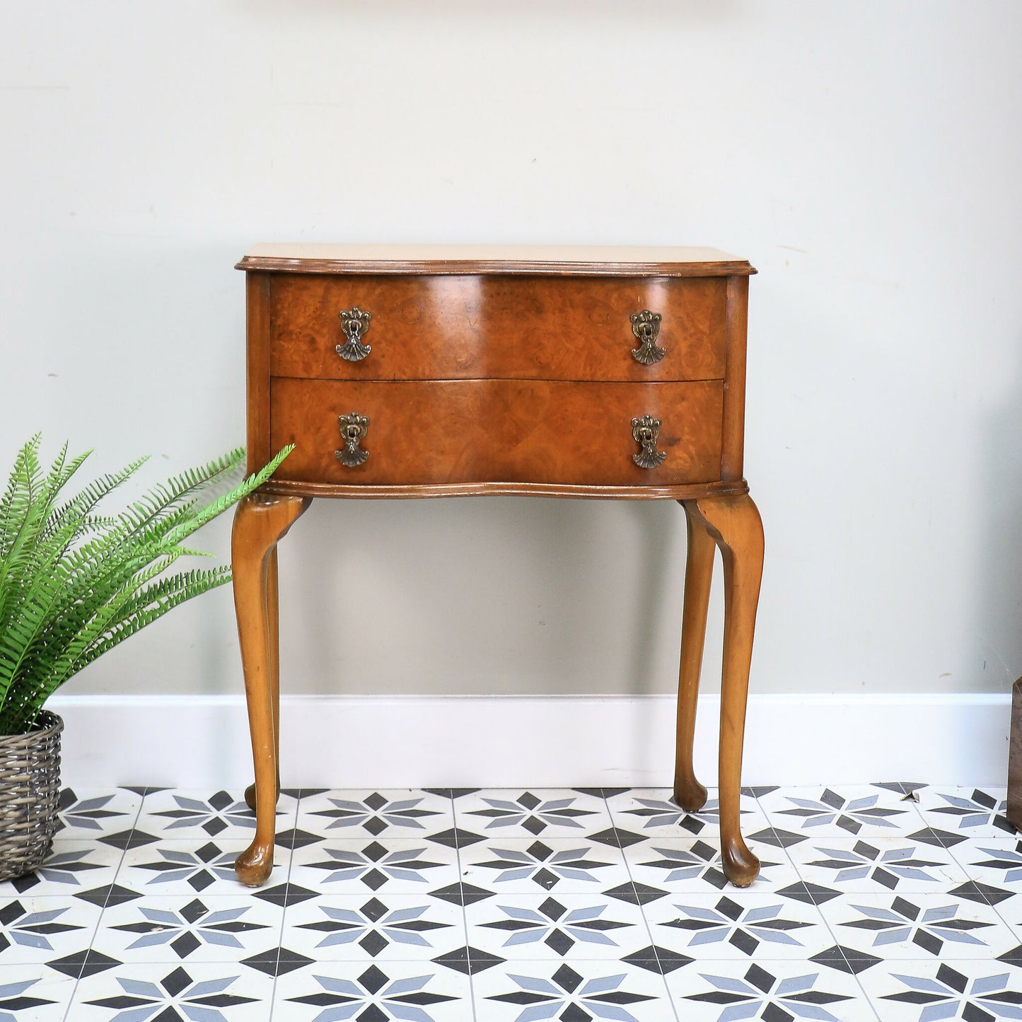 Hall Table Side Table Serpentine Front in Burr Walnut Chest of Drawers
