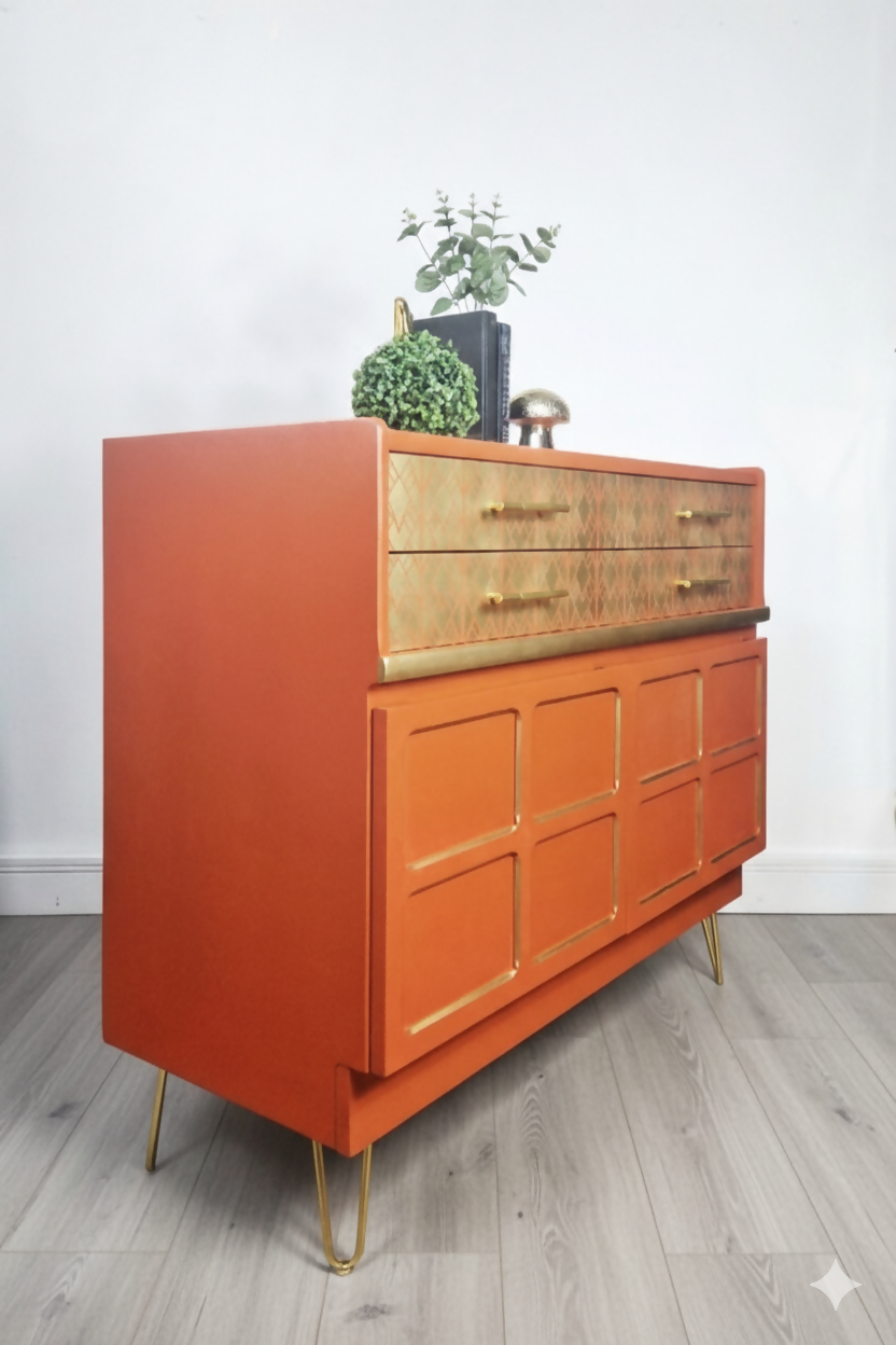 Midcentury modern nathan sideboard, orange cabinet, cocktail cabinet, –  Upcite