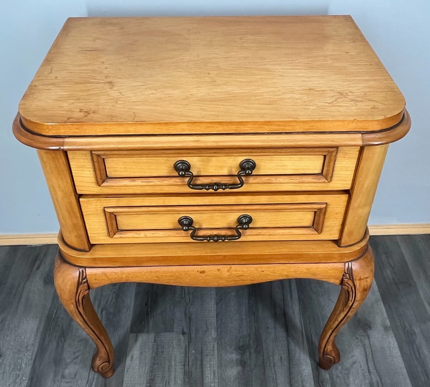 Bedside Table Vintage French Louis XVI Nightstand 2 Drawers Cabinet LOT 3586