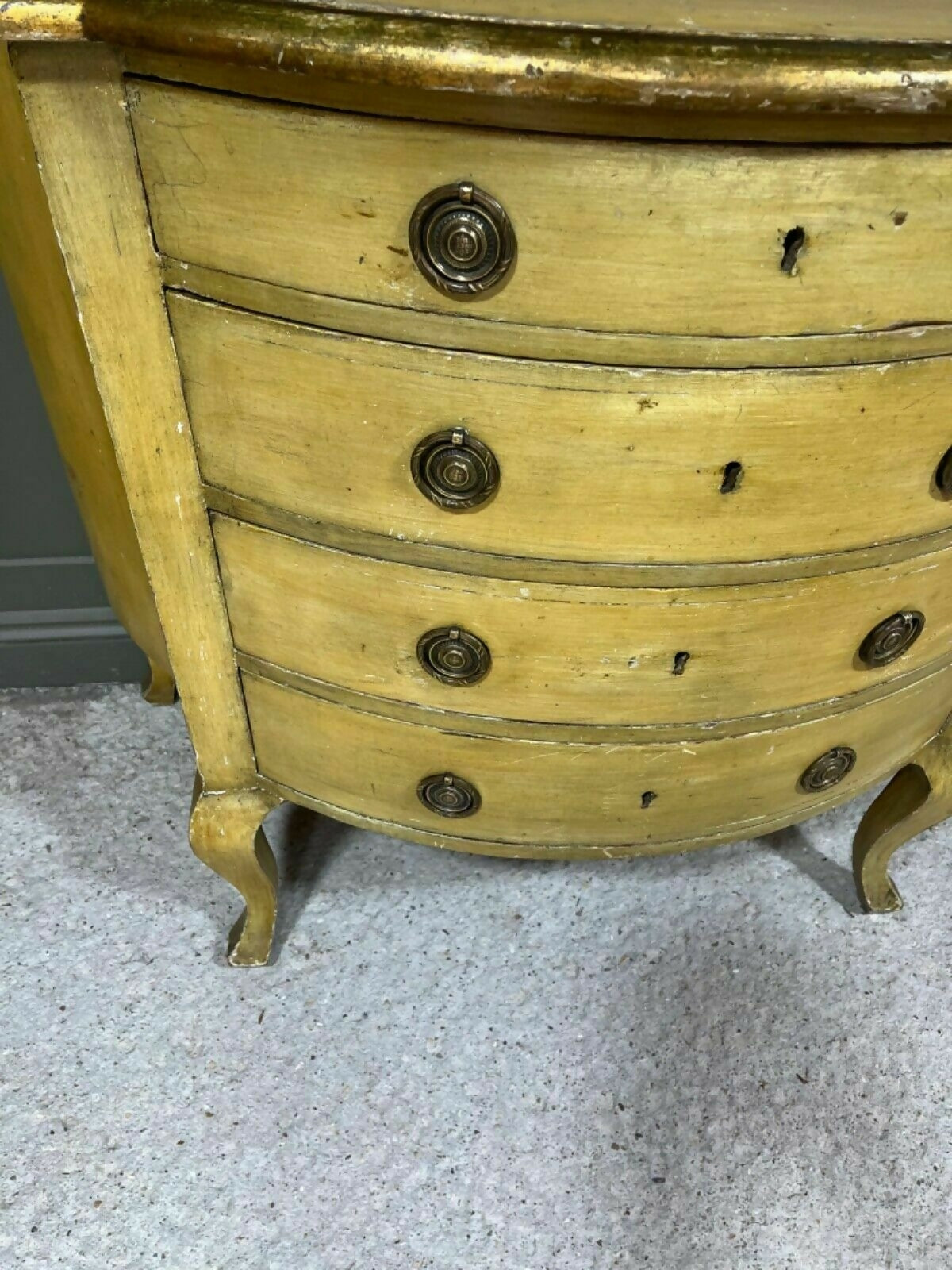 Vintage Yellow Painted Chest Of Drawers Italian Origin Gilded Banding Late 1890’s