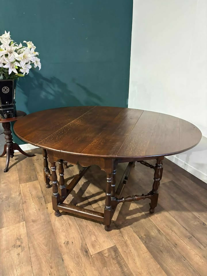 Large Oak Dropleaf Dining Table On Turned Legsas