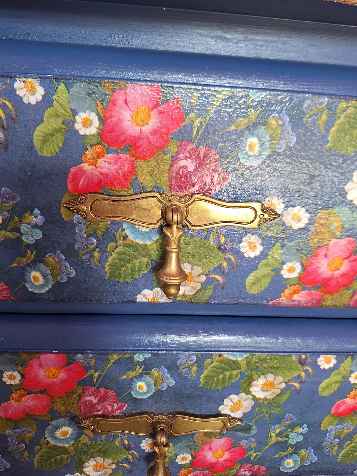“Blue Floral” 1980s Bedside 3 Drawers