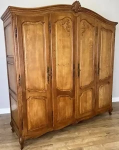 Wardrobe Vintage French Louis XVI Style Four Door Oak Carved Armoire LOT 4932