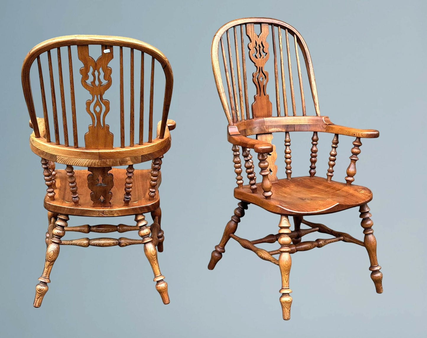 A Large Pair of Ash Broad Arm Windsor Chairs