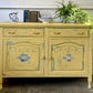 Sideboard Cupboard Yellow with Blue Roses