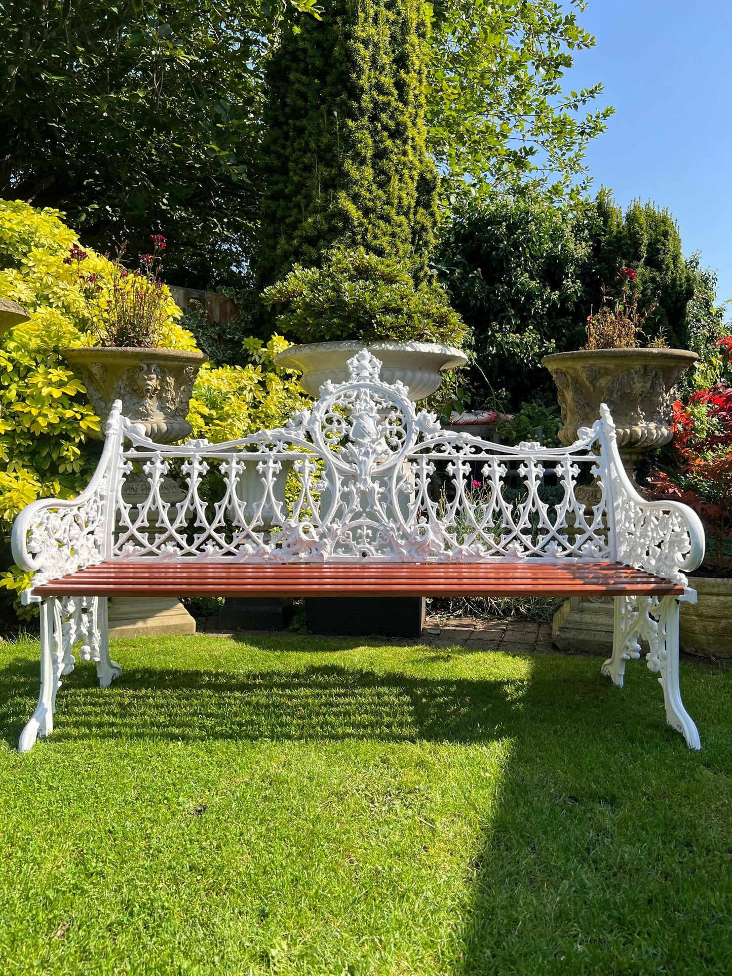 Coalbrookdale Style White Vintage Ornate Garden Bench