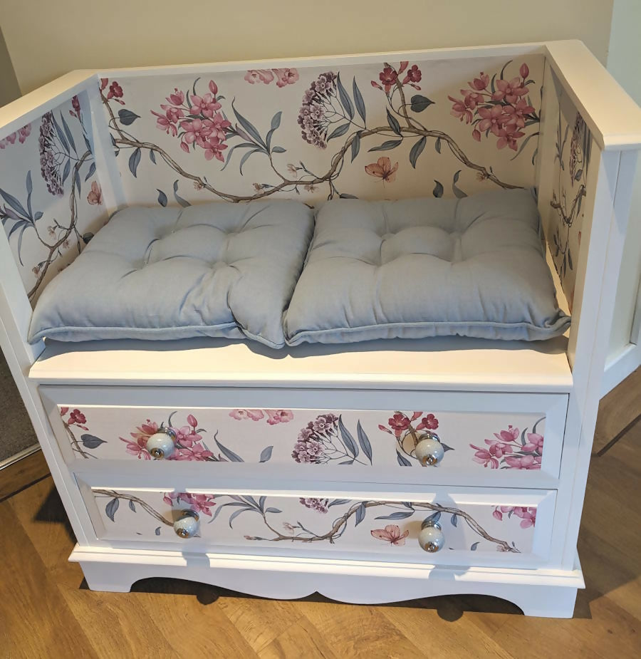 white and floral bench seat 3