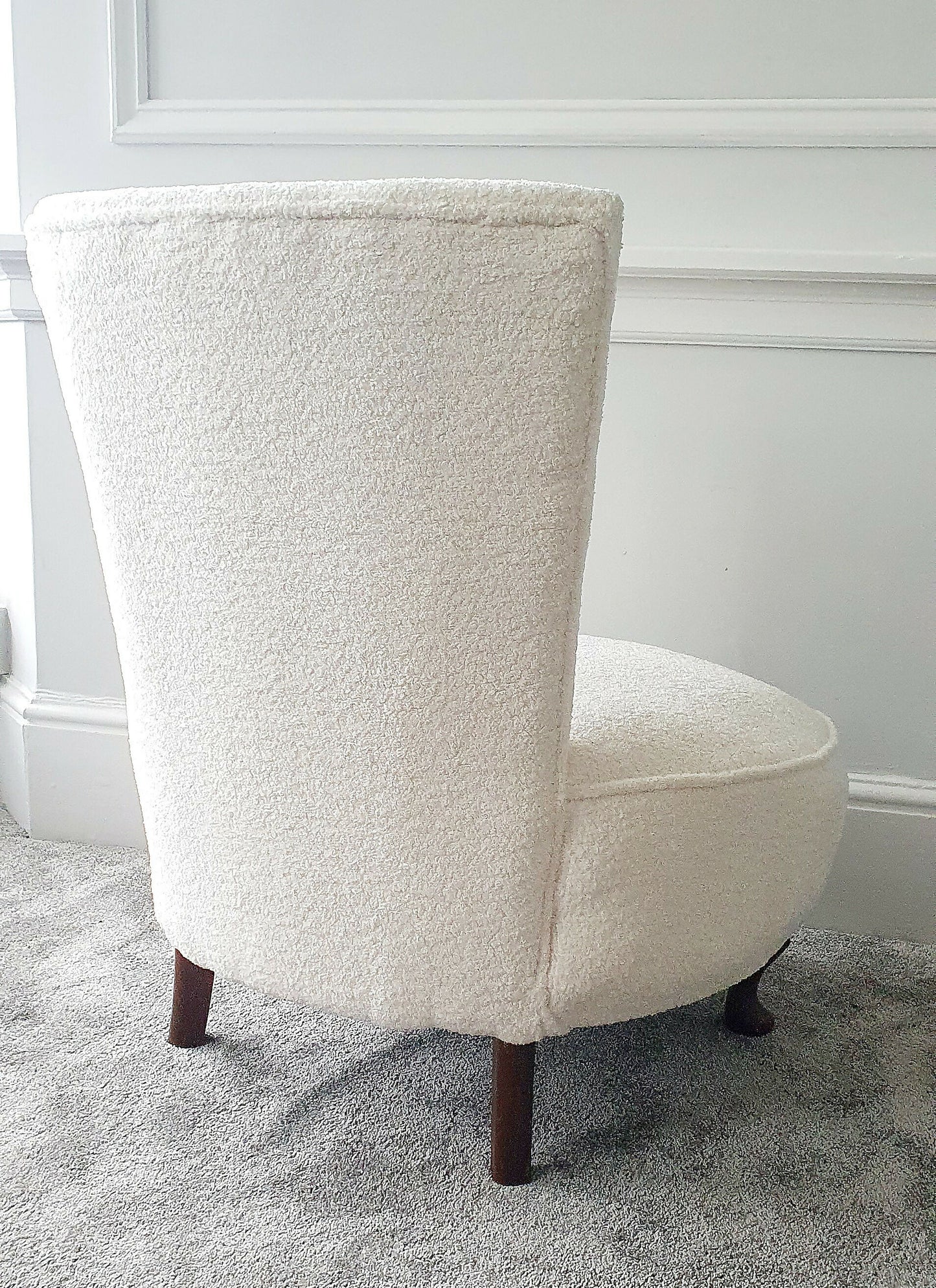 Antique Victorian Bedroom Chairs White Boucle- Newly Upholstered.