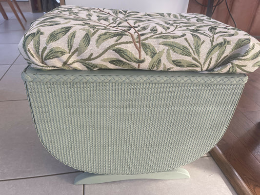 Small mid century Ottoman storage and seat. Sage green paint makes you choose the material.