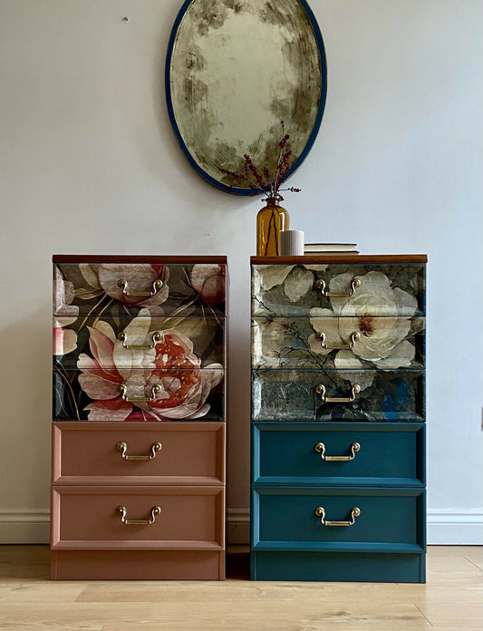 Pair of G - Plan Chest of Drawers - Hand- Painted Botanical Mural