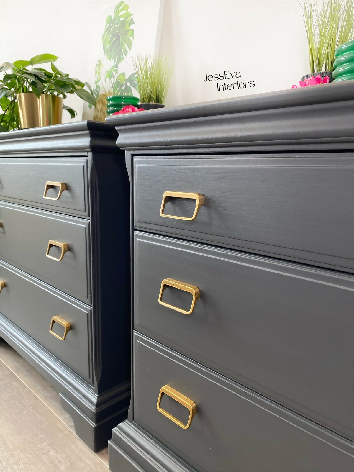 Pair of Vintage Stag chest of drawers / oversized bedside tables painted in dark grey