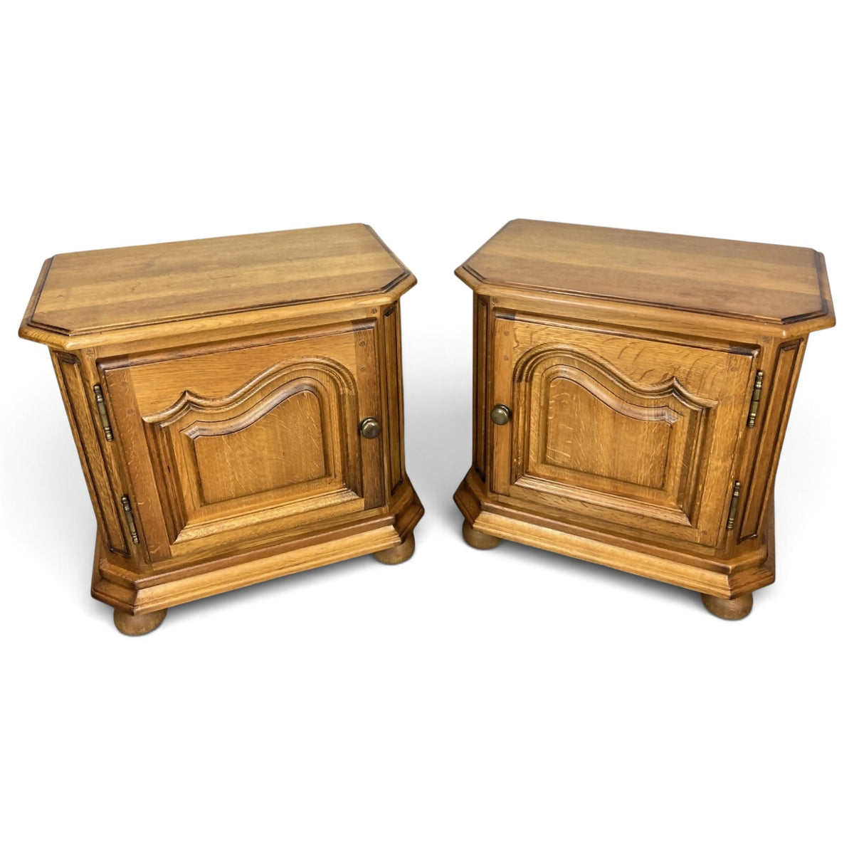 Pair of Bedside Tables Vintage French Nightstands Carved Oak Cabinets LOT 24289