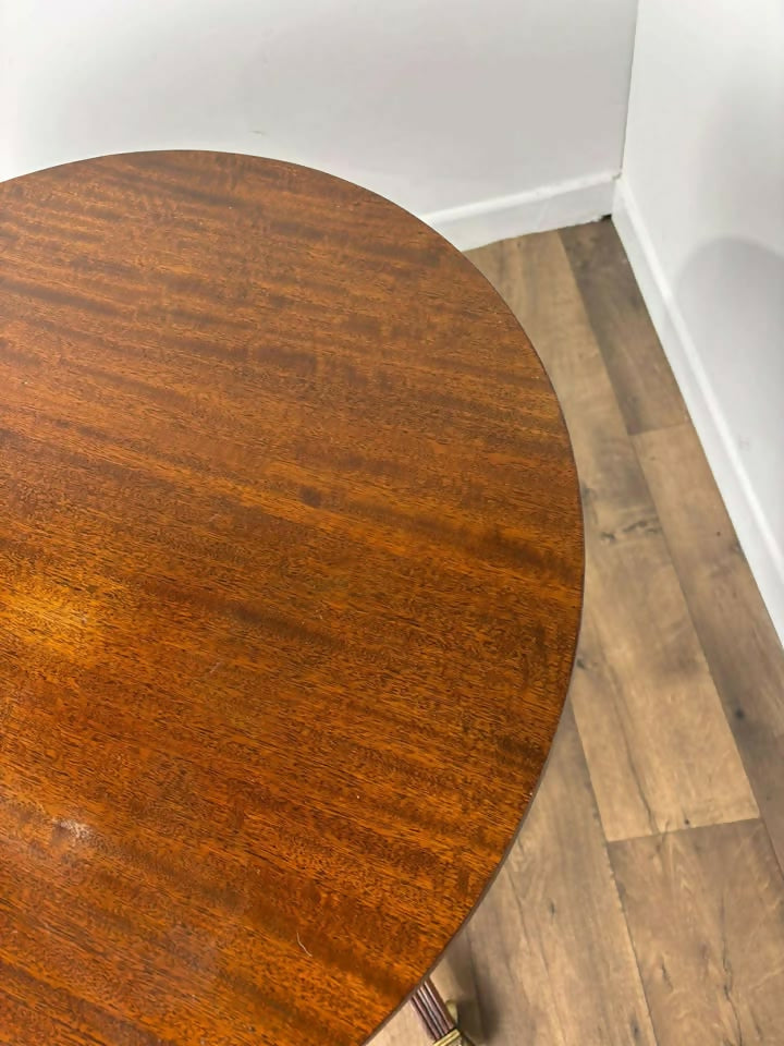 Antique Oak Round Console Table On Triform Base