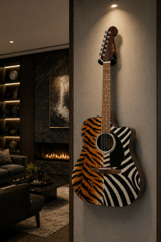 Acoustic Electric Guitar Tiger Zebra Skin Design Fender Electro-Acoustic