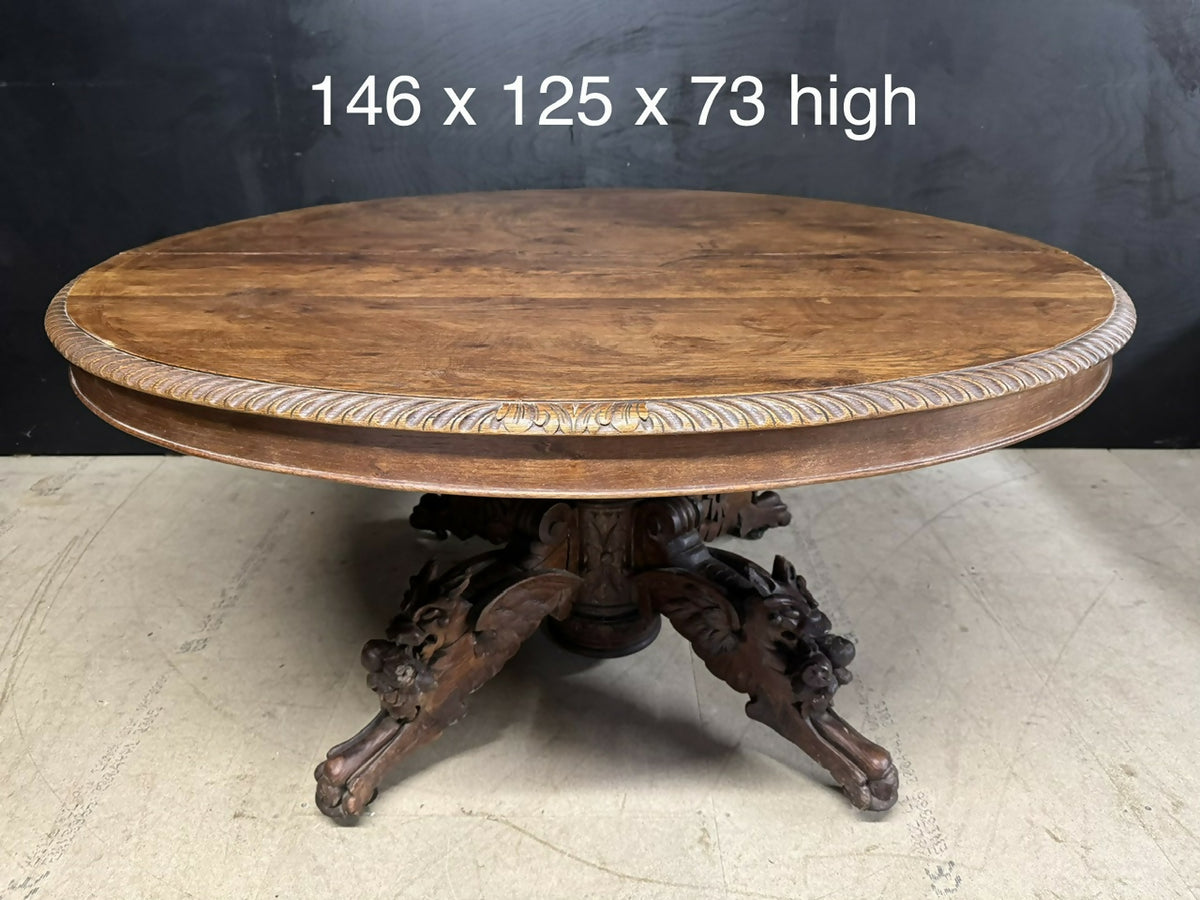 French Carved Oak Hunting Table