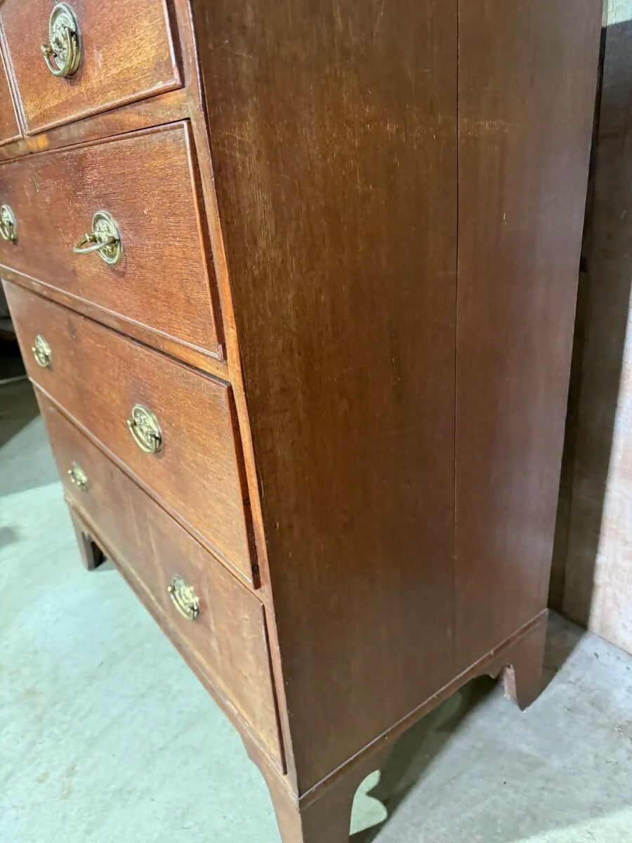 Antique George III Oak and Mahogany Two over Three Chest of Drawers, c1820
