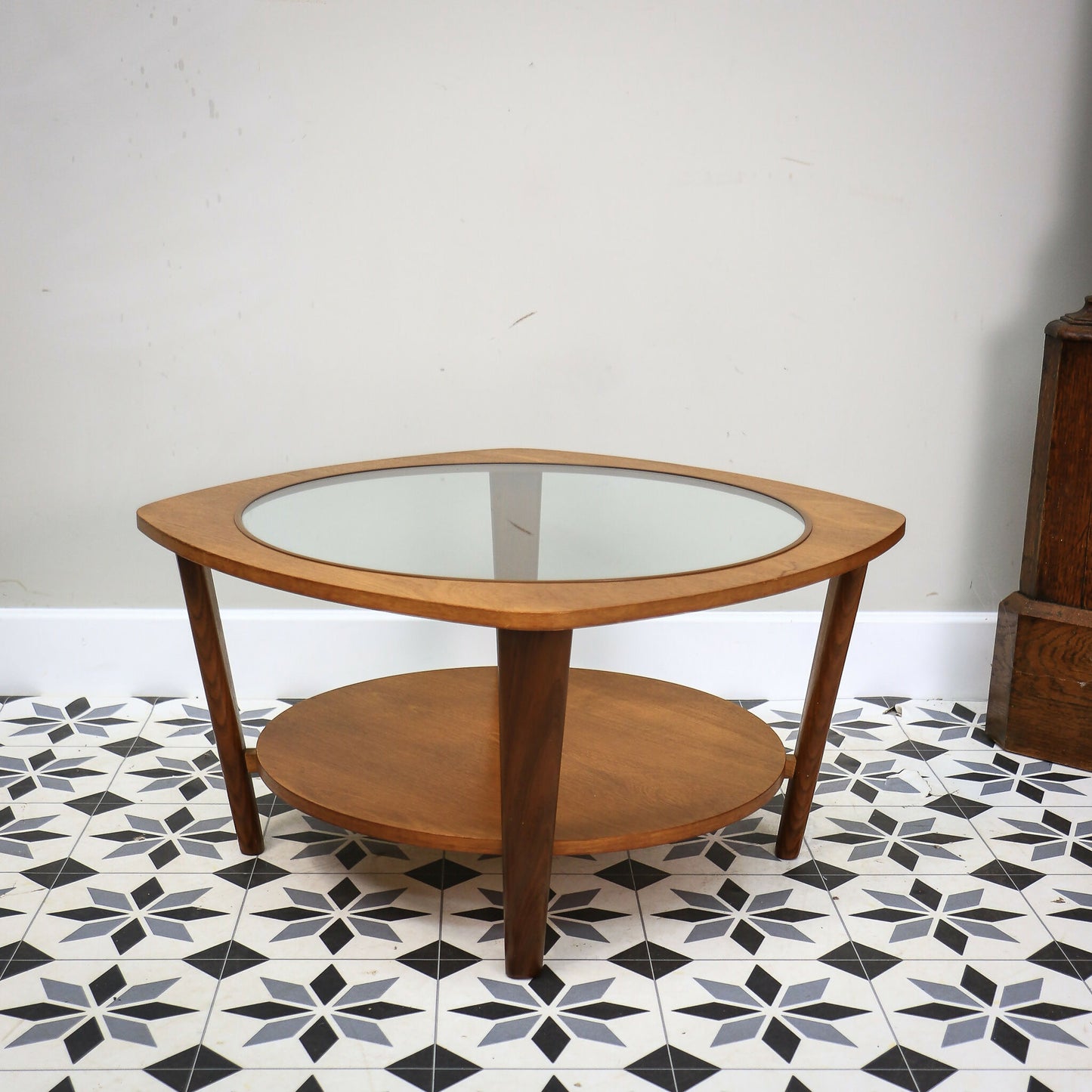 Remploy Teak Coffee Table with Two Tiers Glass Top and Afromosia Legs