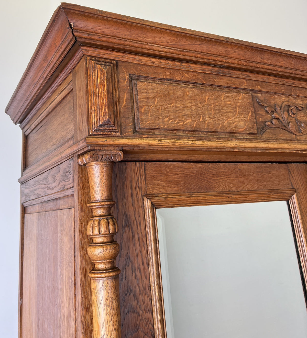 Wardrobe Antique French Style Oak Mirrored Two Door Carved Armoire LOT 6544