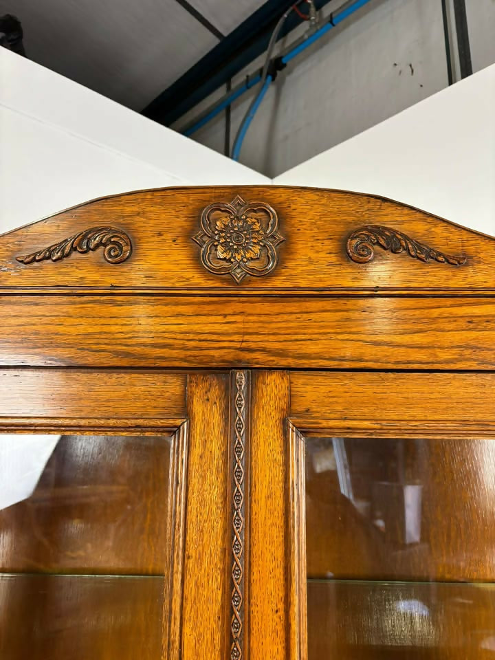 Vintage Oak Display Cabinet With Two Glass Doors