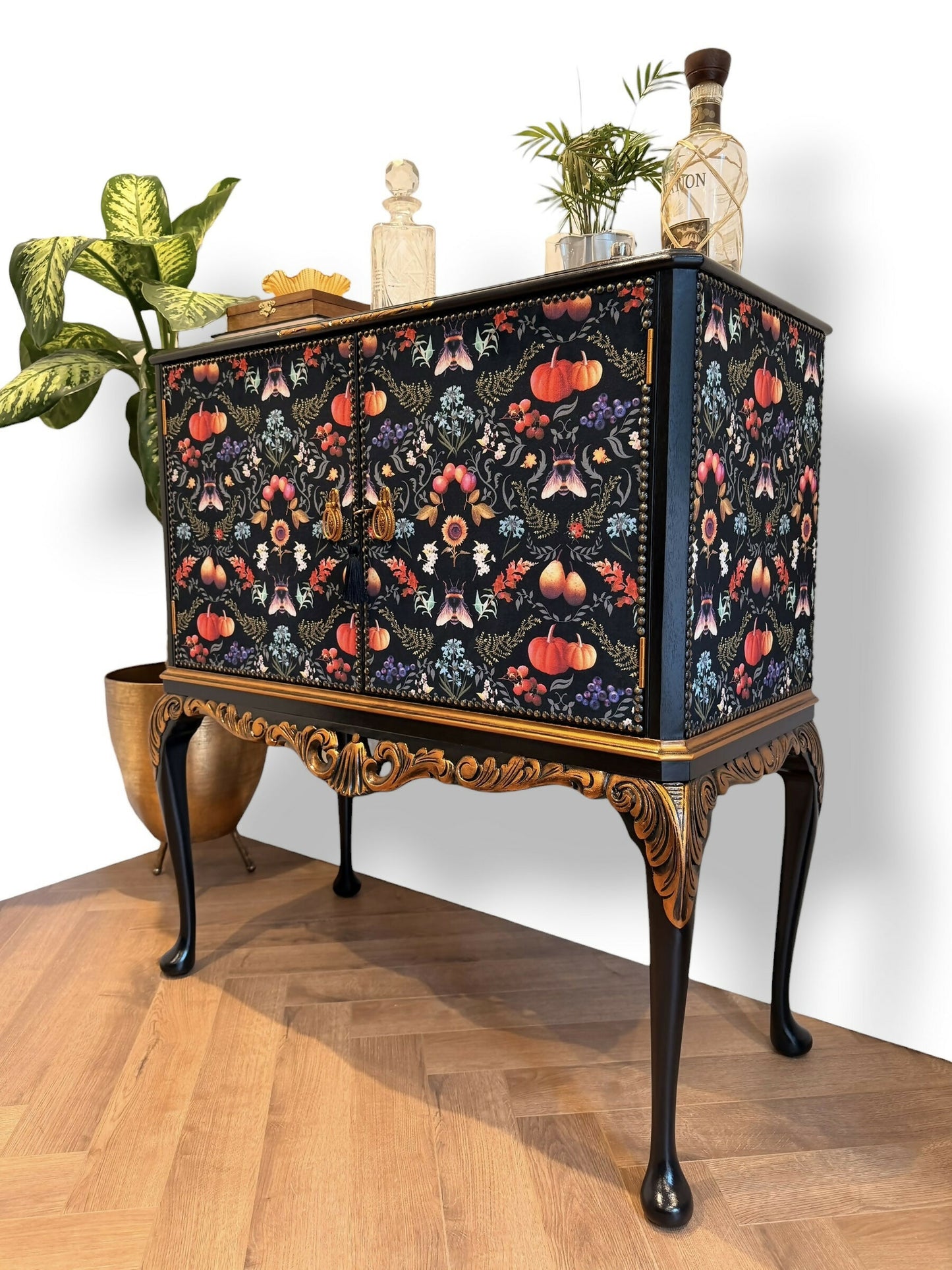 Drinks Cocktail Cabinet Ornate Vintage Home Bar | Velvet, Black, Copper, Florals