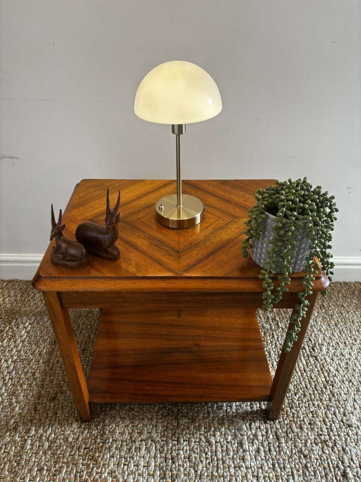 Mid Century Chevron Side Table Teak Veneer Geometric Top Vintage 1960s Lamp VGC