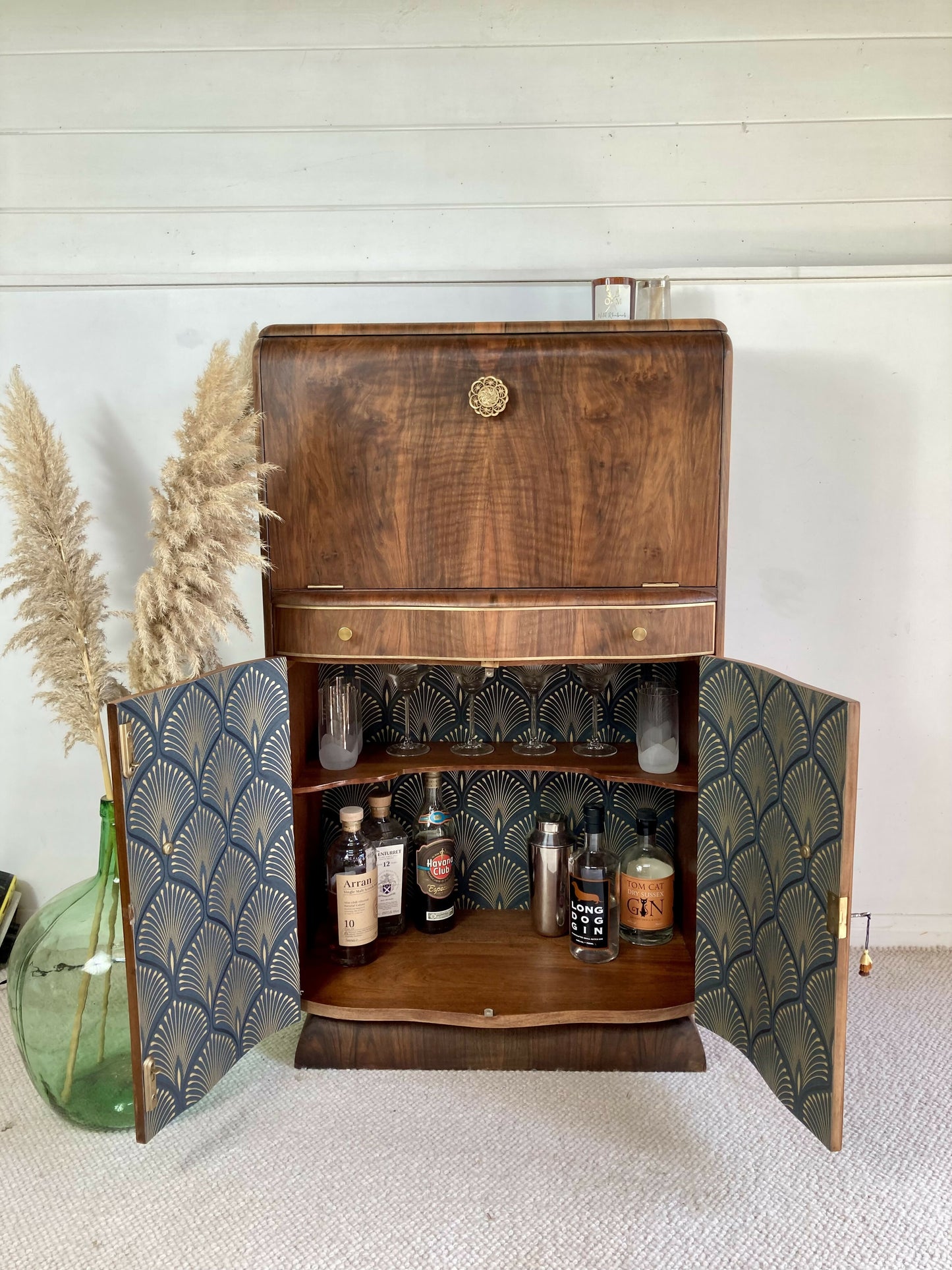 walnut Art Deco Cocktail Cabinet