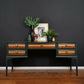 Mid Century Desk, Vintage Stag Desk, Dark Green and Gold Desk with Drawers.