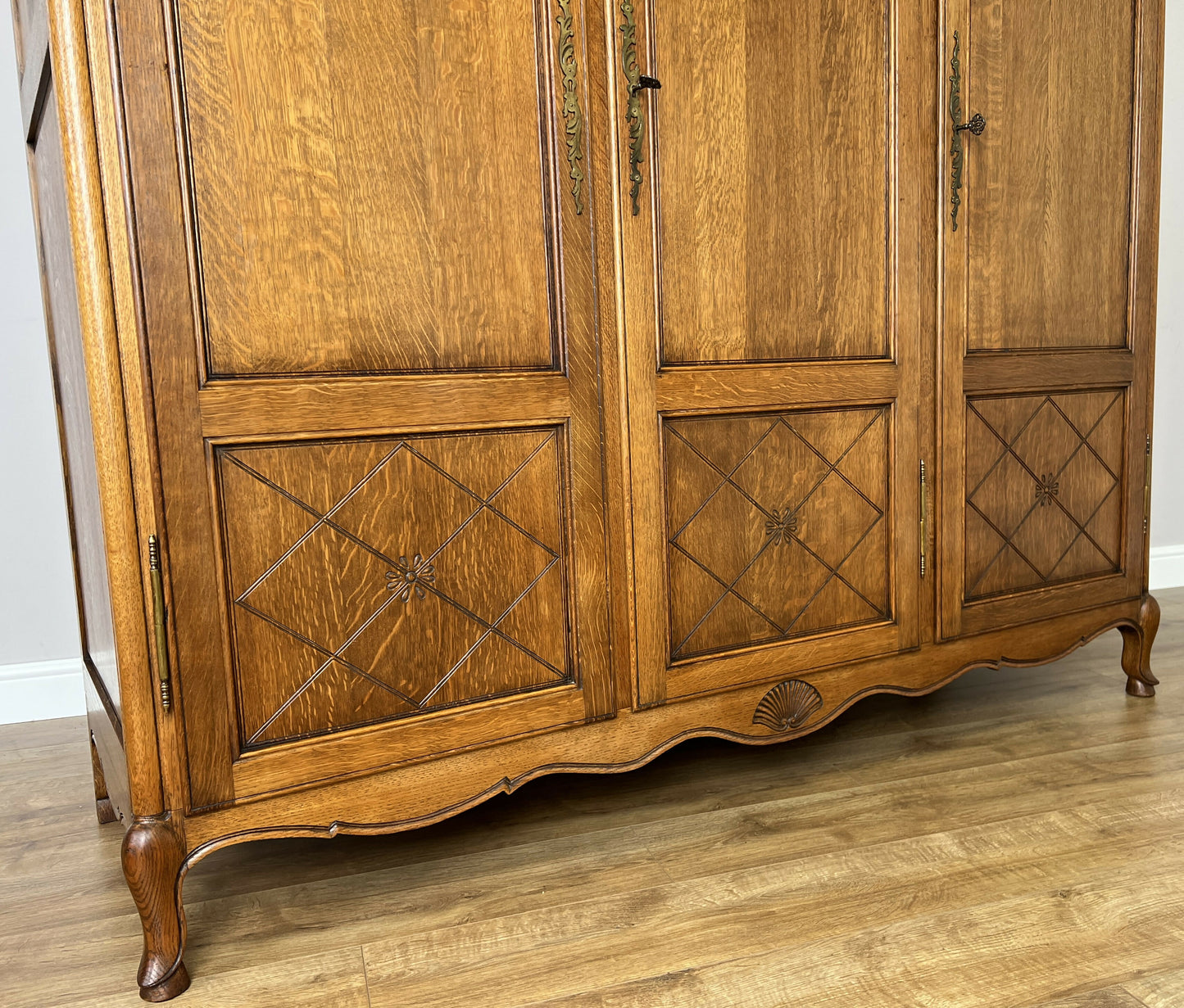 Wardrobe Vintage French Louis XVI Style Three Door Oak Carved Armoire LOT 6458