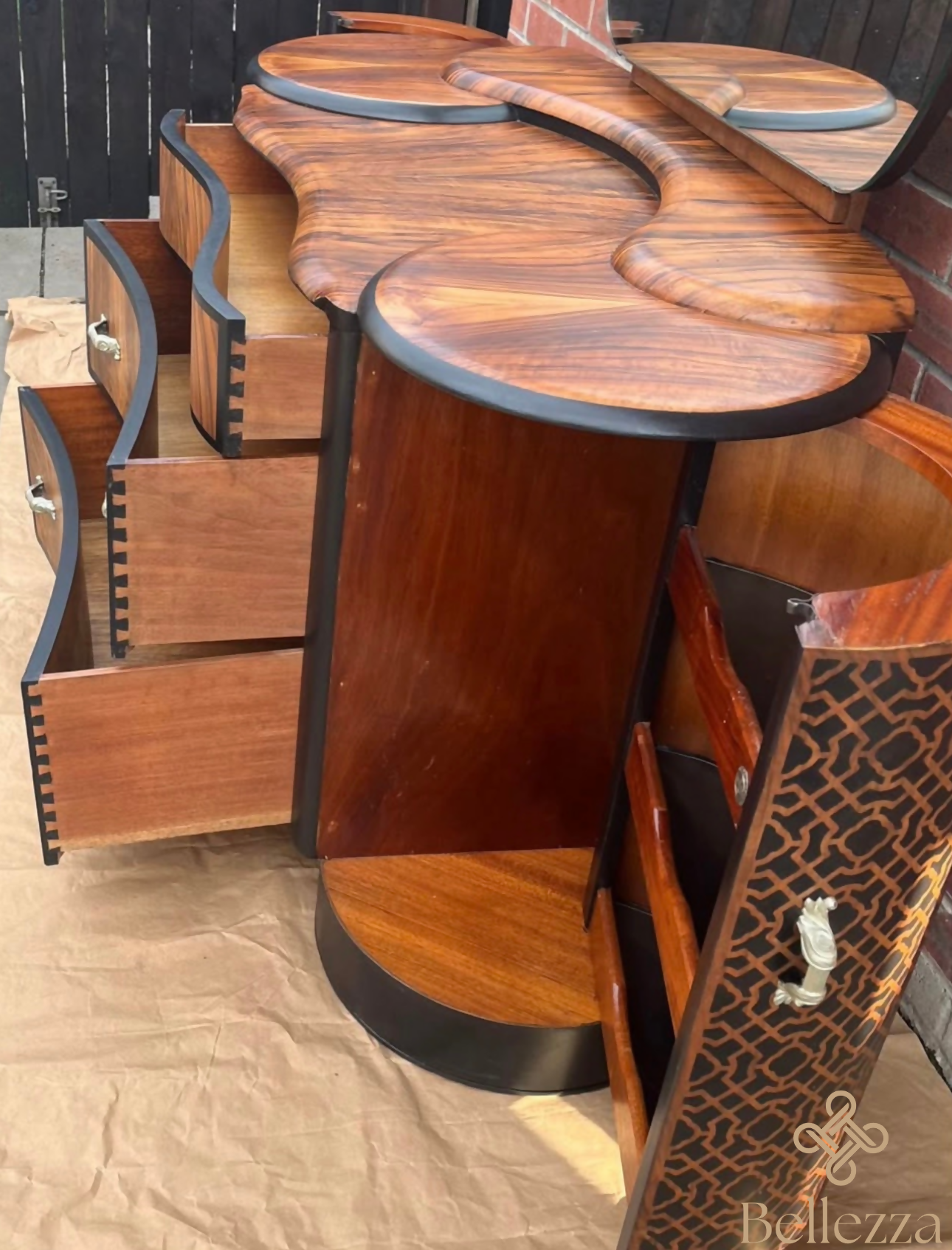 Shrager Dressing Table with Fixed Mirror – Upcycled Black Finish