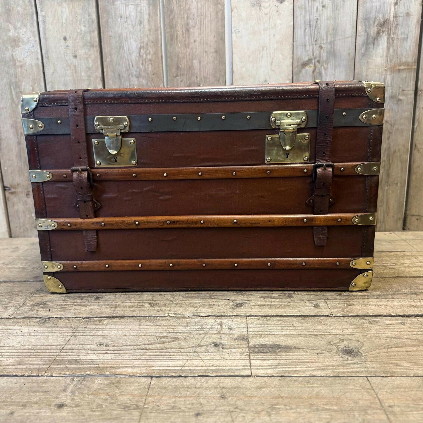 Moynat antique leather travel trunk