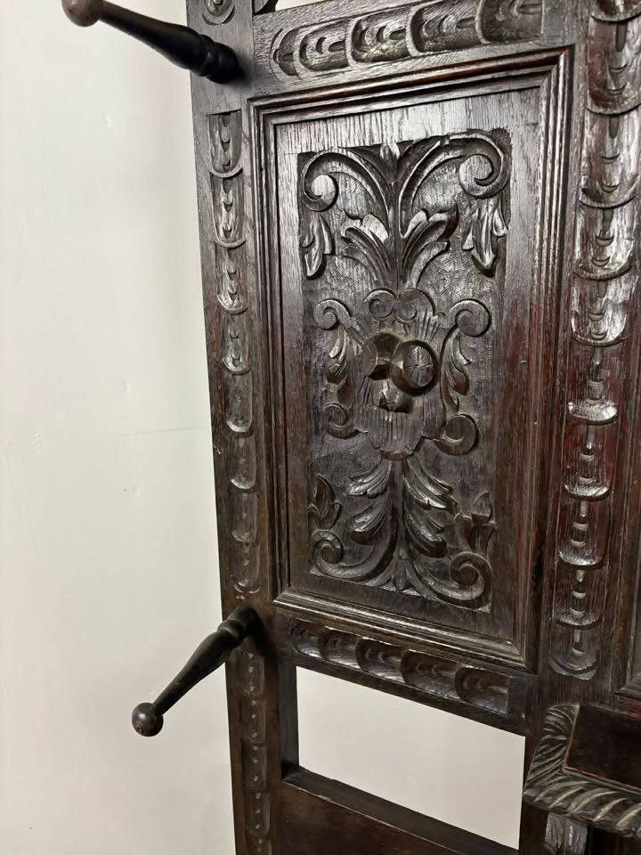 Late 19th Century Carved Gothic Oak Hall Stand
