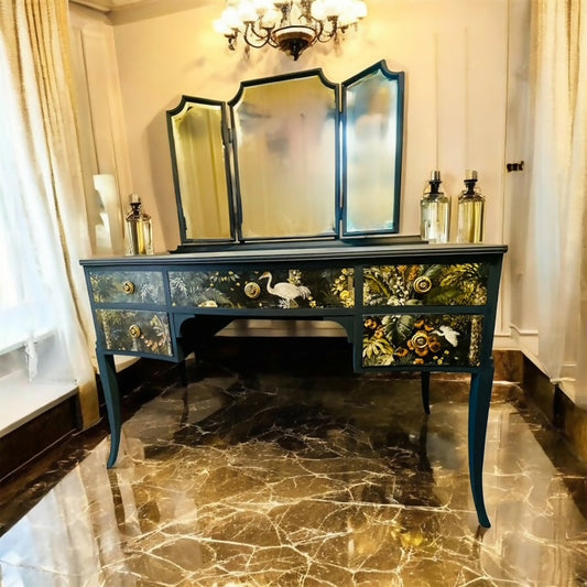 Stunning ink blue Dressing Table with triple mirror