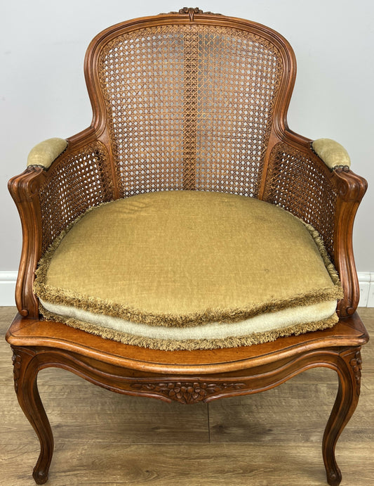 Armchair Vintage French Style Cane Upholstered Accent Carved Chair LOT 6311