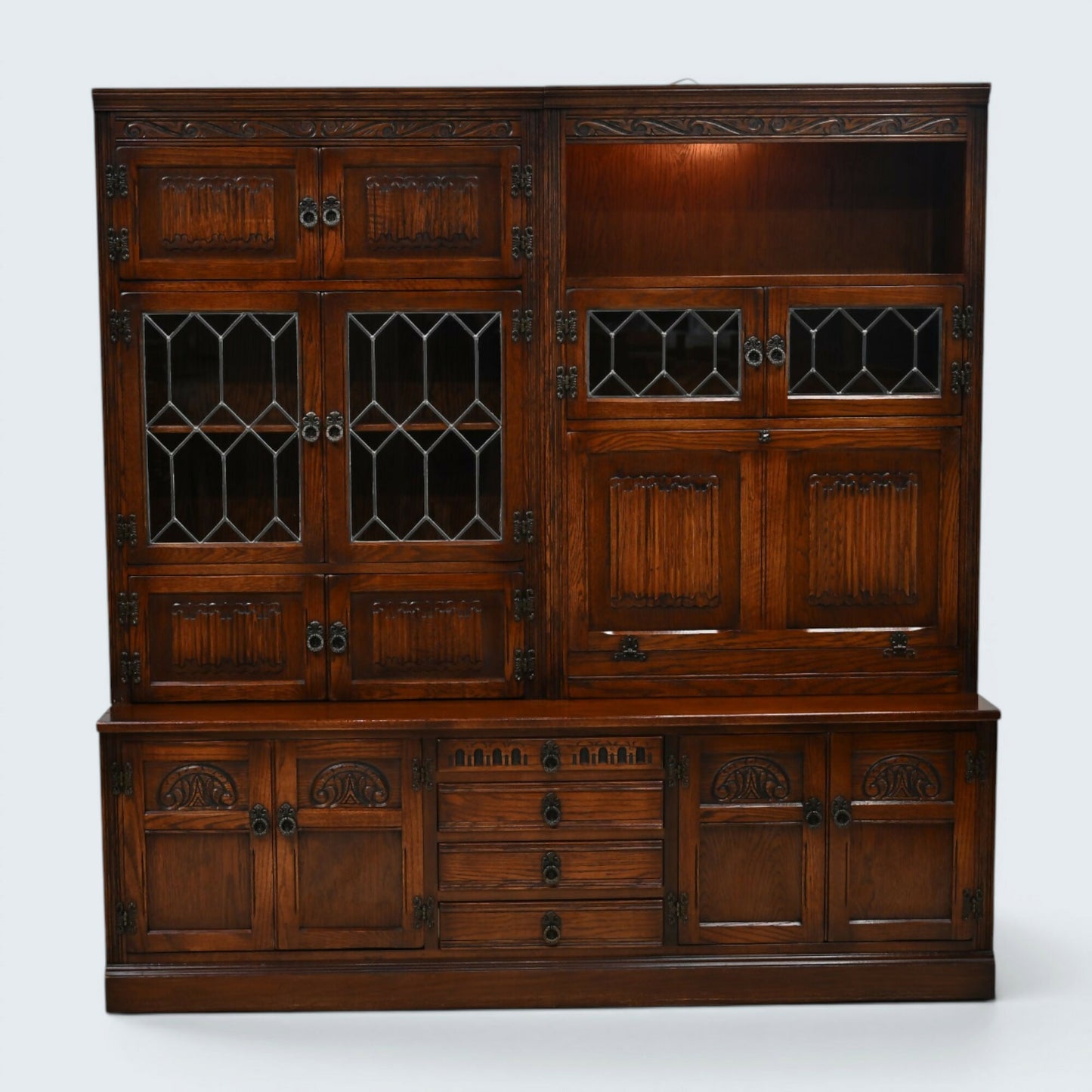Old Charm Large Wall Unit Bureau Drinks Oak Tudor Brown Finish FREE UK Delivery*