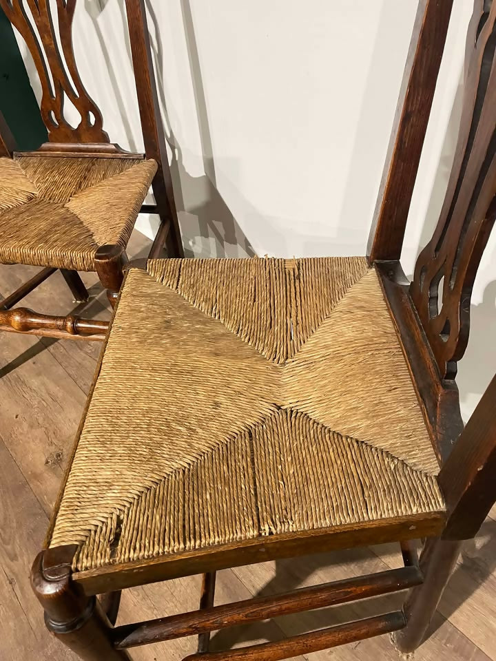 Near Pair of Antique Oak Chairs Having Rush Seats99