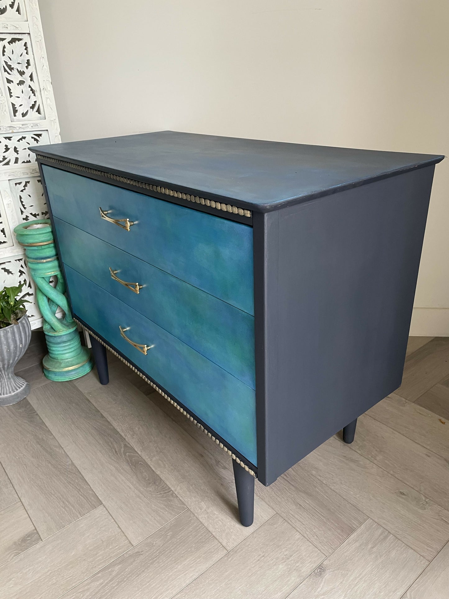 Mid Century Chest of Drawers Hand Painted Blue