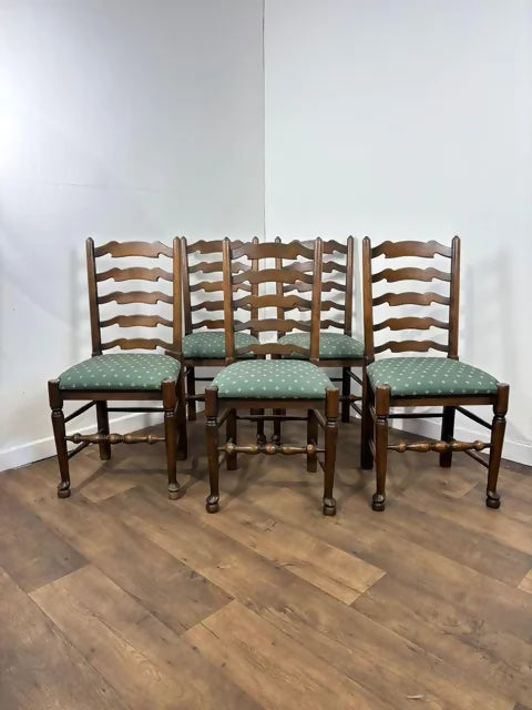 Vintage Oak Set Of Five Ladder Back Dining Chairs