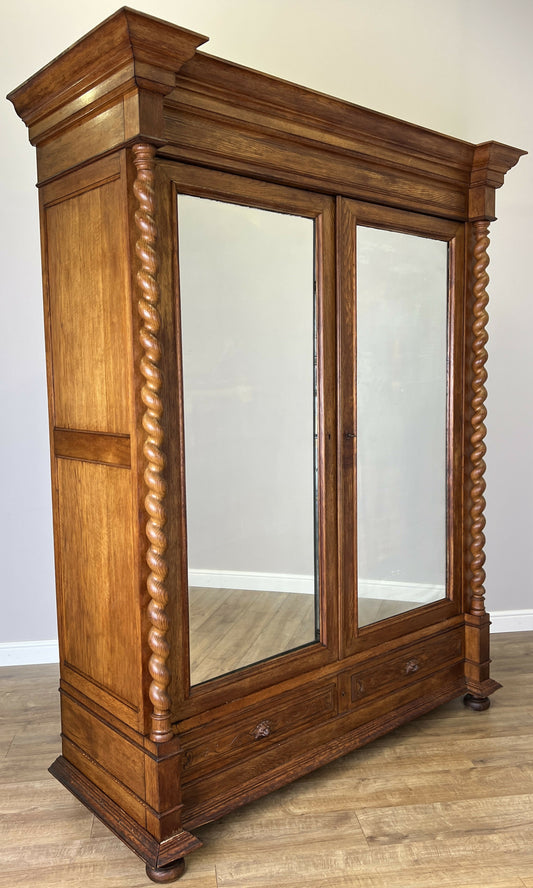 Wardrobe Antique French Oak Two Door Mirrored Carved Armoire Cabinet LOT 6124