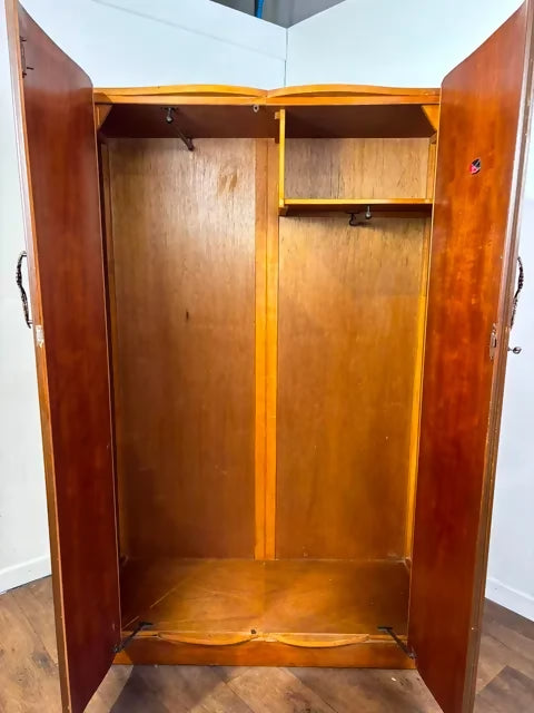 Vintage Walnut Veneered Double Wardrobe