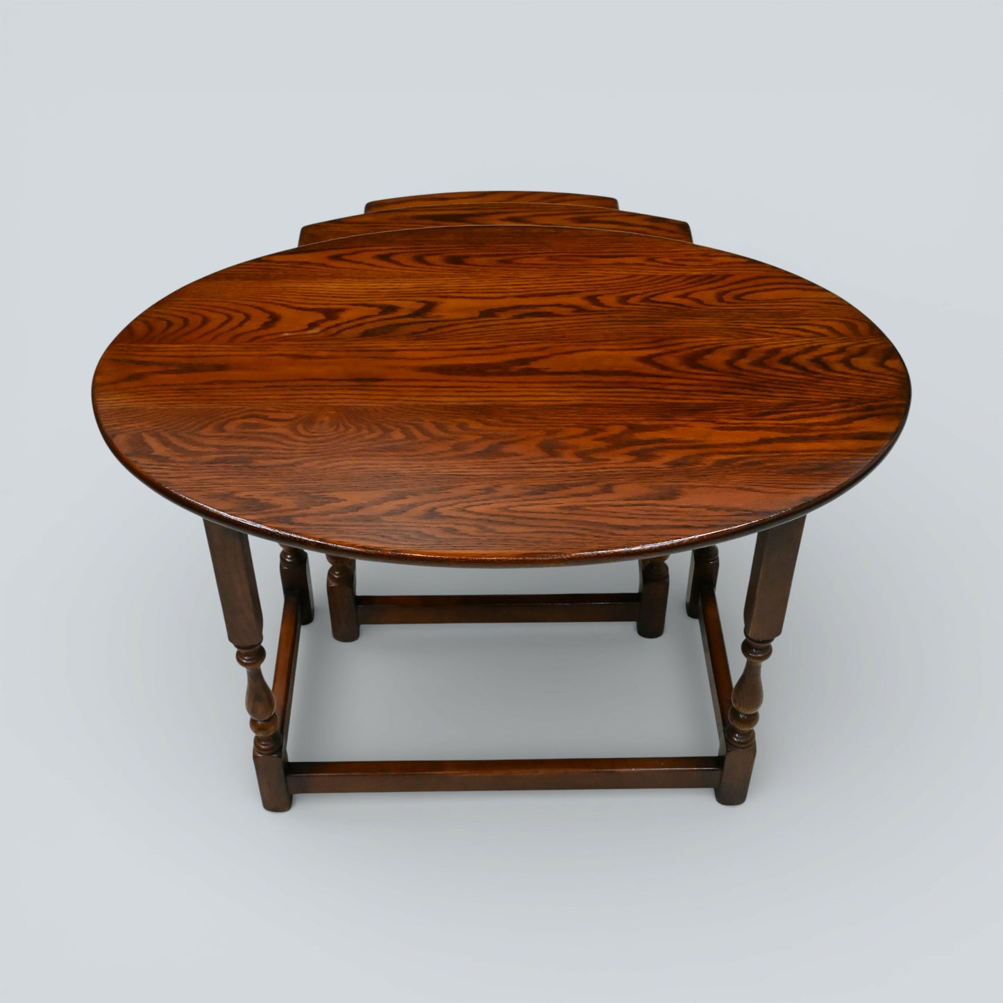 Old Charm Oval Nest of Tables in Tudor Brown Model 1990 VGC FREE UK Delivery