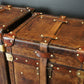 English vintage storage trunks - matching luxury pair - chestnut brown hand dyed