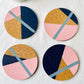 SOLD Set of 4 Cork Coasters - Hand Painted Geometric/Modern Design (Pink/Pale Blue/Navy)