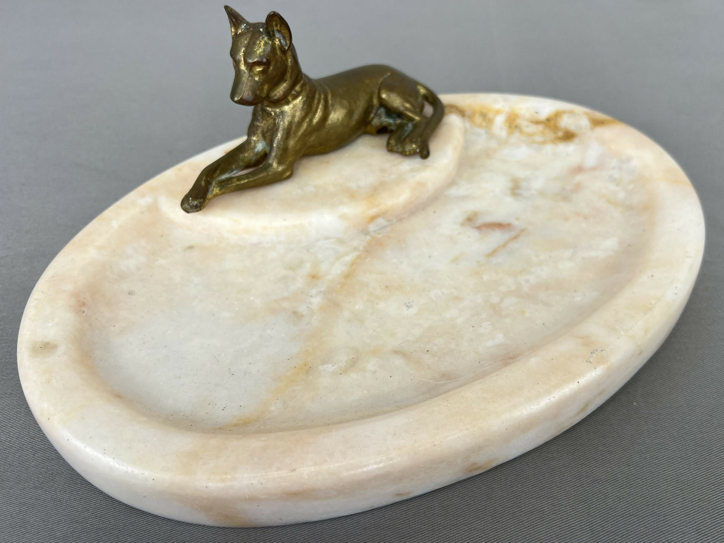 Tray Antique French Style Marble Brass Dog Decorative Display Tray LOT 6419