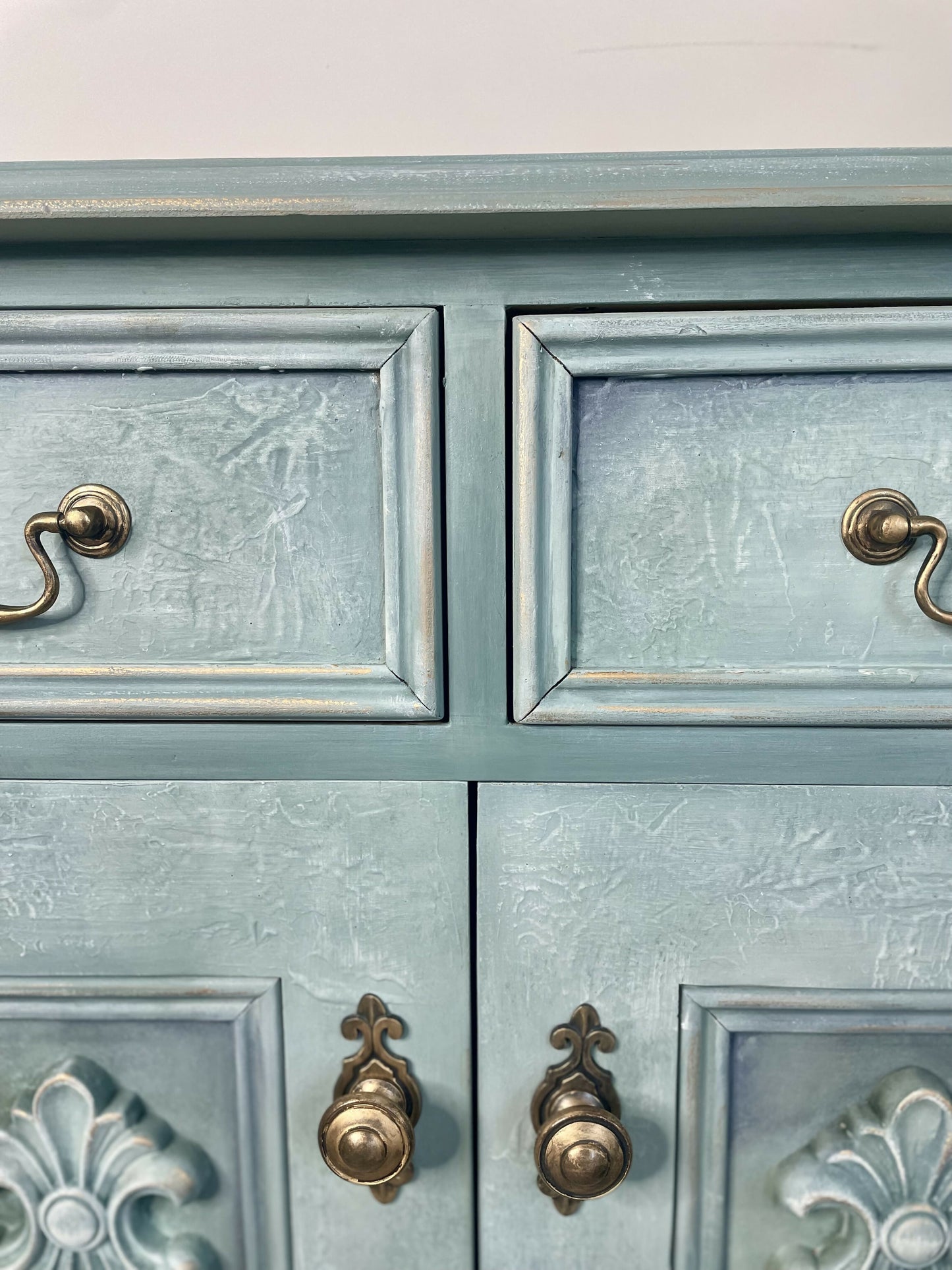 Vintage Solid Pine Cabinet | Hand Painted Duck Egg Blue Cupboard | Floral Decoupage Interior | UK Delivery Included