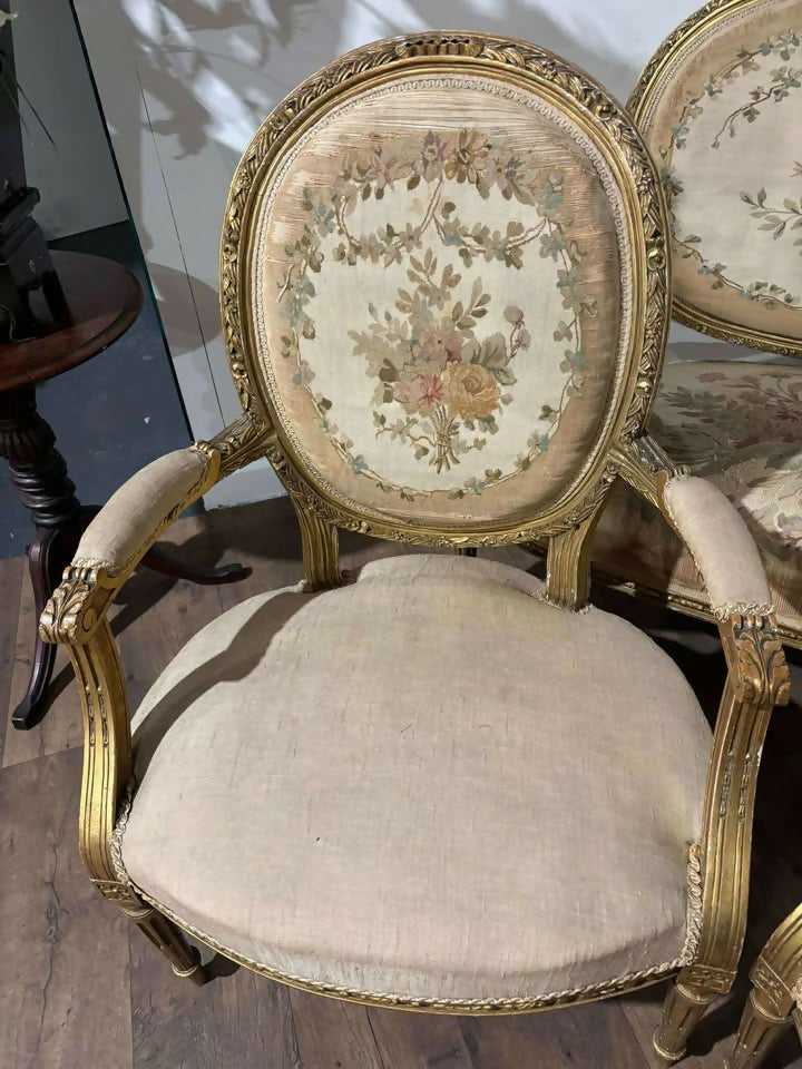 19th Century French Gilt & Moulded Tapestry Three-Piece Salon Suitez