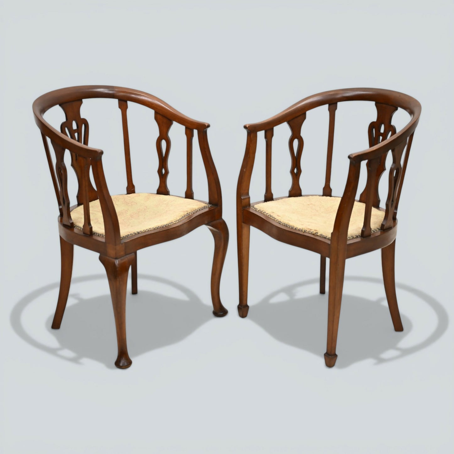 Two Edwardian Mahogany Tub Chairs His & Hers Upholstered Seats FREE UK Delivery
