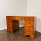 Reproduction Yew Wood Pedestal Desk with Green Leather