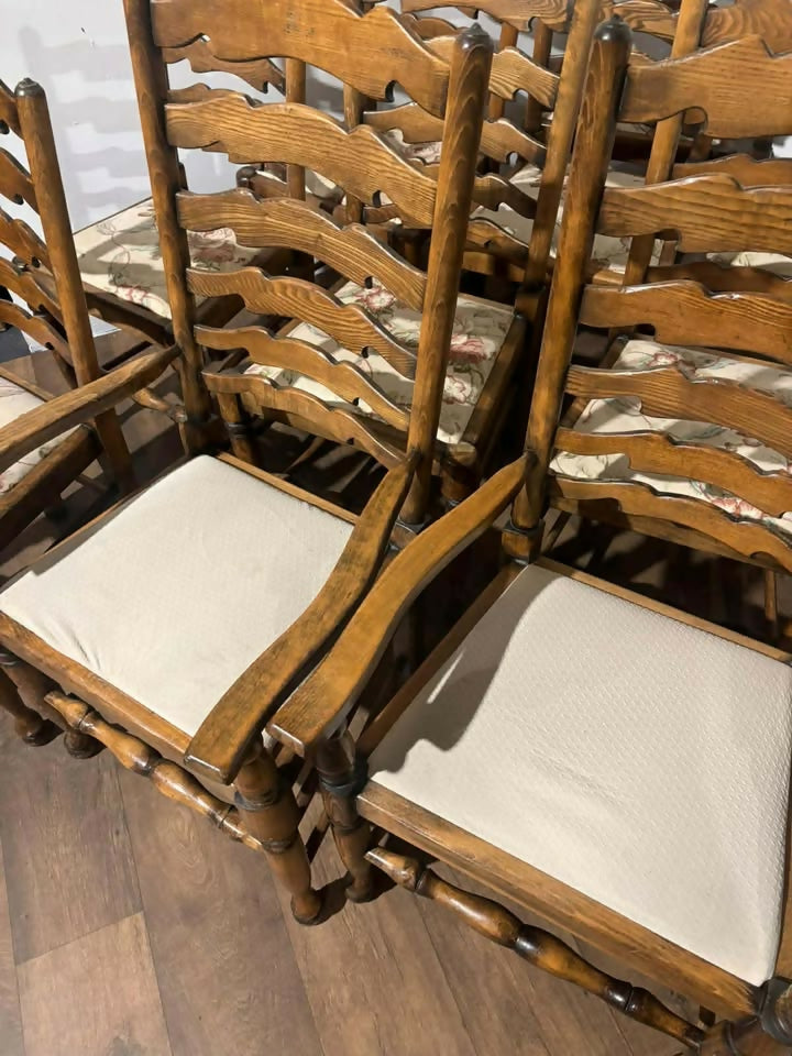 Set of Twelve Oak Yorkshire Style Ladderback Dining Chairs