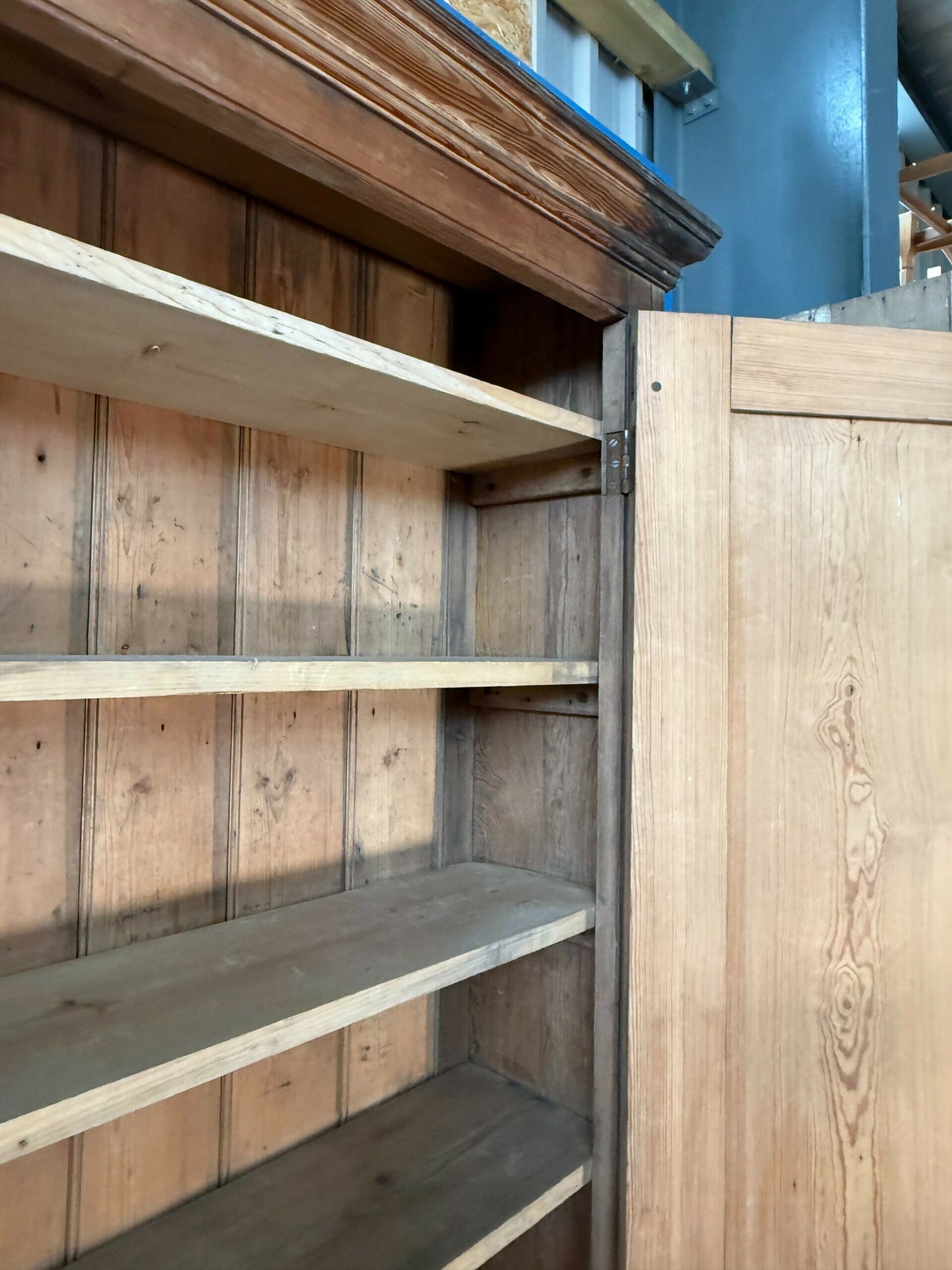 Vintage Early Victorian Tall Pine Housekeeper Pantry Kitchen Larder Shelves Double Cupboard, c.1820