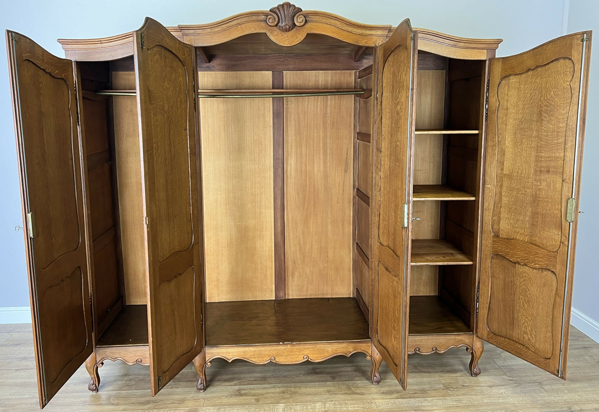 Wardrobe Vintage French Louis XVI Style Oak Four Door Carved Armoire LOT 6504